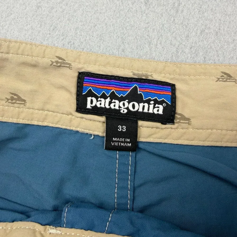 Patagonia Mens 33 Wavefarer Board Shorts Blue Tan Swim Trunks Style 86625